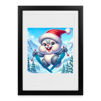Bunny Jumping Ski Christmas - Framed poster (27 × 37 cm) - black - Front