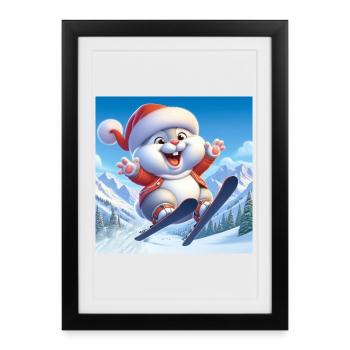 Bunny Jumping Ski Christmas - Framed poster (27 × 37 cm) - black - Front