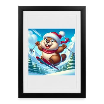 Groundhog Jumping Ski Christmas - Framed poster (27 × 37 cm) - black - Front