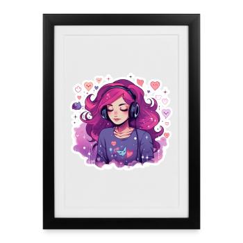 Chemise casque de musique Dreamy Gamer Girl - Affiche encadrée (27 × 37 cm) - noir - Devant