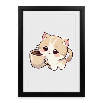 Kitten with coffee cup - Framed poster (27 × 37 cm) - black - Front