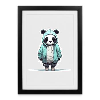 Cute Panda Hoodie Rap Style Streetwear Shirt - Framed poster (27 × 37 cm) - black - Front