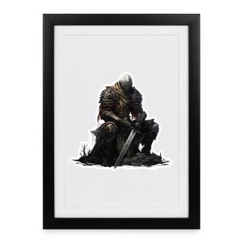Warrior Armor Sword Campfire Fantasy Shirt - Framed poster (27 × 37 cm) - black - Front