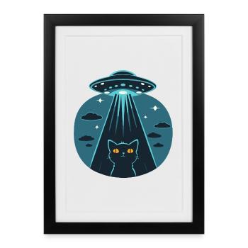 Drôle D’OVNI, Alien, Chat - Affiche encadrée (27 × 37 cm) - noir - Devant