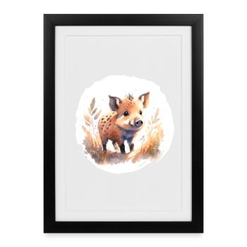 Wild Boar Piglet Watercolor - Framed poster (27 × 37 cm) - black - Front