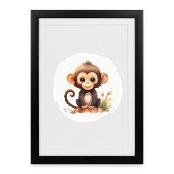 Aquarelle de singe - Affiche encadrée (27 × 37 cm) - noir - Devant