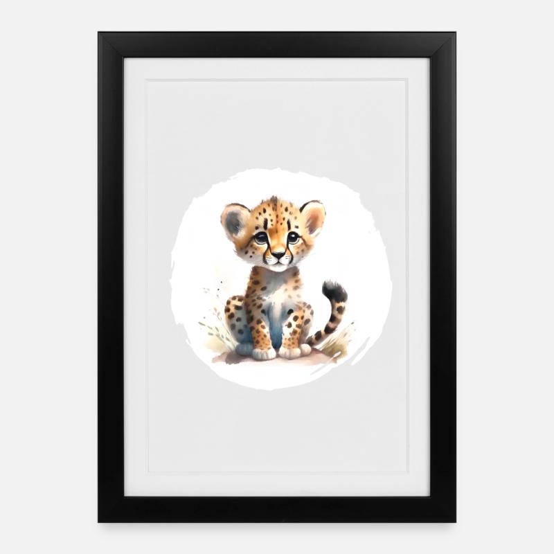Aquarell Gepard - Gerahmtes Poster (27 × 37 cm) - Schwarz