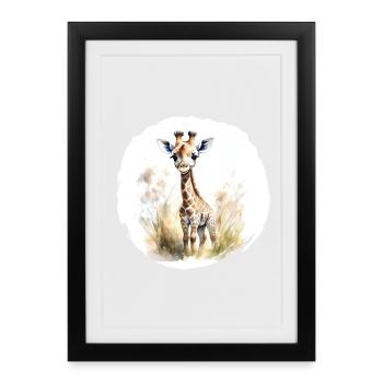Aquarelle Girafe - Affiche encadrée (27 × 37 cm) - noir - Devant