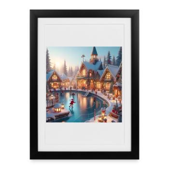 Village Scandinave Noël - Affiche encadrée (27 × 37 cm) - noir - Devant