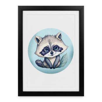 Illustration aquarelle Bébé Raton-laveur Mignon - Affiche encadrée (27 × 37 cm) - noir - Devant