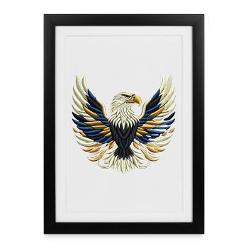 Golden Majesty Eagle Embroidery Style - Framed poster (27 × 37 cm) - black - Front