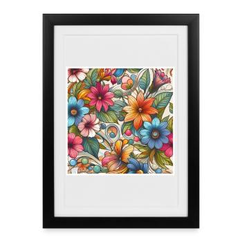 Fleurs végétal colorées - Affiche encadrée (27 × 37 cm) - noir - Devant
