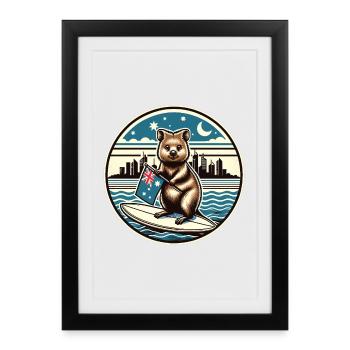 Quokka Australian Surfing Design - Framed poster (27 × 37 cm) - black - Front