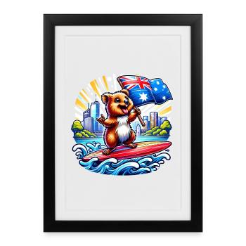 Quokka Australian Surfing Design - Framed poster (27 × 37 cm) - black - Front