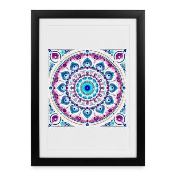 Mandala Orbital Bleu-Rose - Affiche encadrée (27 × 37 cm) - noir - Devant