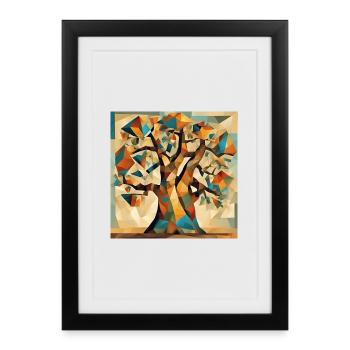 Autumn tree in geometry - Framed poster (27 × 37 cm) - black - Front