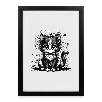 Dreaming Manga Comic Cat - Affiche encadrée (27 × 37 cm) - noir - Devant