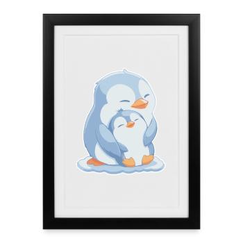 Pingouin maman et bébé fête des mères - Affiche encadrée (27 × 37 cm) - noir - Devant