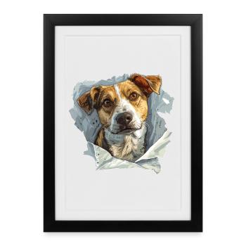 Chien Chiens Tête de chien Amoureux des chiens Propriétaires de chiens - Affiche encadrée (27 × 37 cm) - noir - Devant