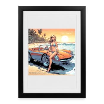 Girl with car and dream nature 3 - Framed poster (27 × 37 cm) - black - Front