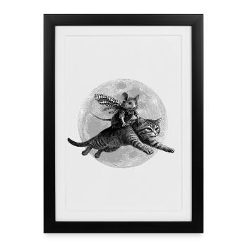 True Moon Love – Mouse Flies with a Cat - Framed poster (27 × 37 cm) - black - Front