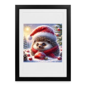 Hérisson de Noël - Affiche encadrée (27 × 37 cm) - noir - Devant