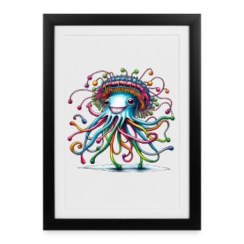 Jellyfish Jellyfish Hat Animals Trend 2024 Colorful - Framed poster (27 × 37 cm) - black - Front