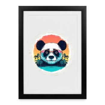 Bébé panda en vacances - Affiche encadrée (27 × 37 cm) - noir - Devant