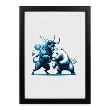 Finance Taurus Bear Fight Wall Street Gift - Framed poster (27 × 37 cm) - black - Front