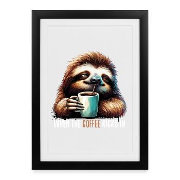 Sloth Coffee Kicks Gift - Framed poster (27 × 37 cm) - black - Front