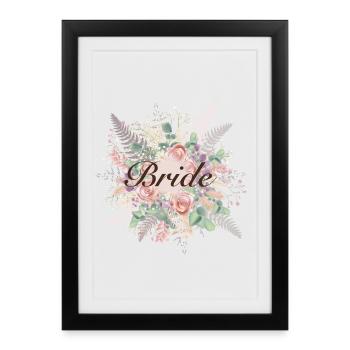 Bridal bouquet in delicate shades with lettering - Framed poster (27 × 37 cm) - black - Front