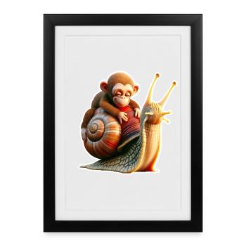 Singe sur l’escargot : amitié joueuse - Affiche encadrée (27 × 37 cm) - noir - Devant