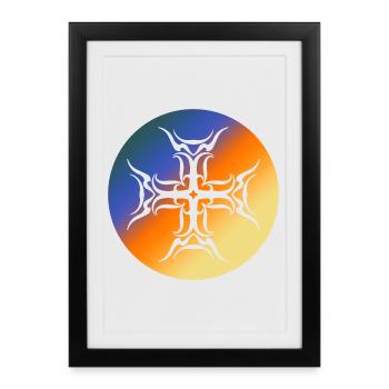 Roundel Tribal Cross T-shirt dégradé coloré - Affiche encadrée (27 × 37 cm) - noir - Devant