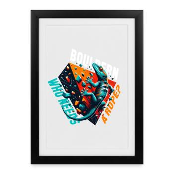 Bouldern Gecko Seil? Geschenk - Gerahmtes Poster (27 × 37 cm) - Schwarz - Vorne
