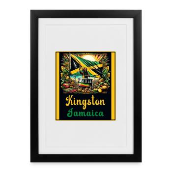 Jamaïque Kingston Reggae Design - Affiche encadrée (27 × 37 cm) - noir - Devant