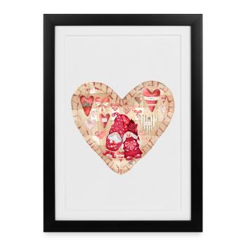 Nains de jardin en amour Coeur Design - Affiche encadrée (27 × 37 cm) - noir - Devant