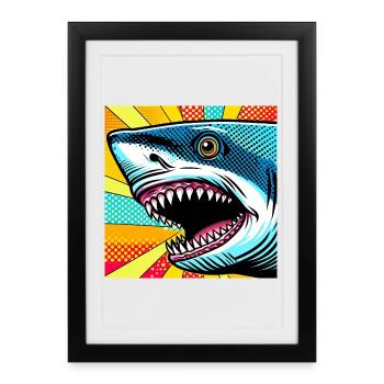 Requin Pop Art - Affiche encadrée (27 × 37 cm) - noir - Devant