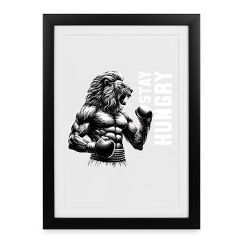 Lion Roars Stay Hungry Boxer Boxing Gift - Framed poster (27 × 37 cm) - black - Front