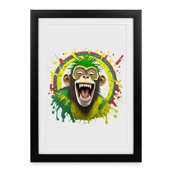 Portrait/Tête de Singe Rasta Éclaté de Rire - Affiche encadrée (27 × 37 cm) - noir - Devant