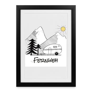 Wanderlust - with the caravan in the mountains - Framed poster (27 × 37 cm) - black - Front