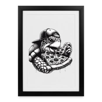 Turtle Pizza Cappy Cadeau - Affiche encadrée (27 × 37 cm) - noir - Devant