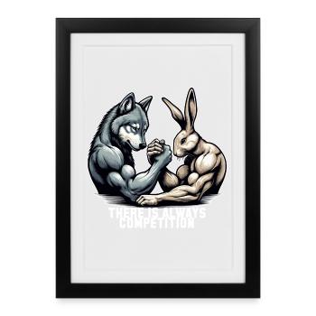 Armwrestling Arm Wrestling Wolf and Bunny Gift - Framed poster (27 × 37 cm) - black - Front