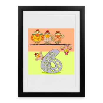 6e anniversaire - Six ans - Poulailler - Affiche encadrée (27 × 37 cm) - noir - Devant