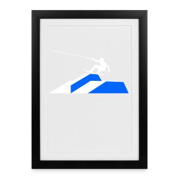 Wakeboard, Cascade, Kitesurfeur, Sports nautiques, Wakesurf - Affiche encadrée (27 × 37 cm) - noir - Devant