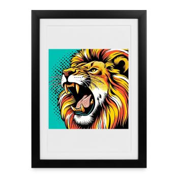 Lion Pop Art - Affiche encadrée (27 × 37 cm) - noir - Devant