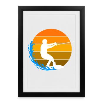 wakeboard, vague, ski nautique, surf, surf - Affiche encadrée (27 × 37 cm) - noir - Devant