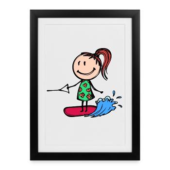 Planche de surf, Wakeboard, Vague, Surf, Sports nautiques - Affiche encadrée (27 × 37 cm) - noir - Devant