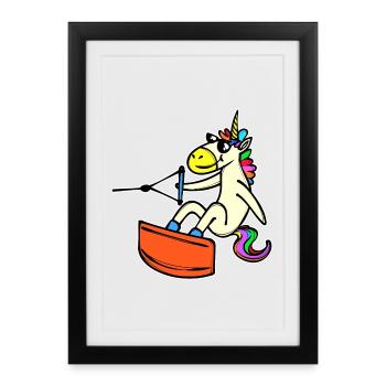 Wakeboard, Licorne, Sports nautiques, Surf, Surf - Affiche encadrée (27 × 37 cm) - noir - Devant