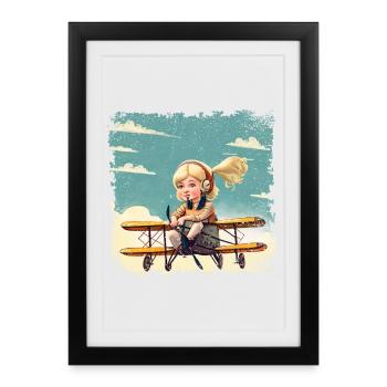 Girl Sitting on a Biplane | Fantasy - Framed poster (27 × 37 cm) - black - Front