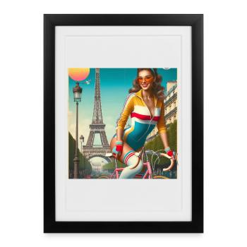 Pin-up rétro cycliste de Paris - Affiche encadrée (27 × 37 cm) - noir - Devant